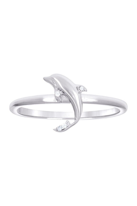 925 Sterling Silver Womens Cubic Zirconia Dolphin Ocean Life Ring 10.2x1.2mm Wide Size 7 Ring for Women