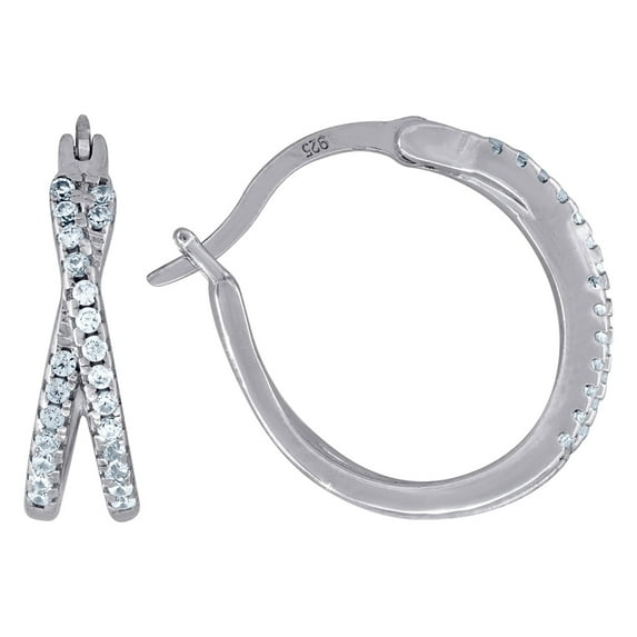 925 Sterling Silver Womens Cubic Zirconia Double Row Huggie Hoop Earrings 16.5x4.2mm Wide Hoop Earring for Women
