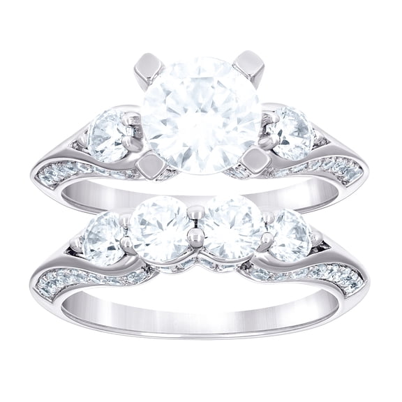 925 Sterling Silver Womens Cubic Zirconia Duo Ring Set 9.2x6.1mm Wide Size 7 Ring for Women