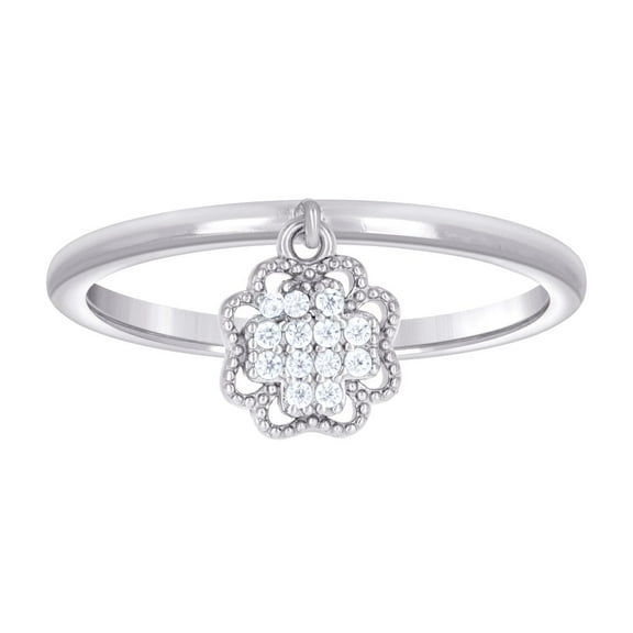 925 Sterling Silver Womens Cubic Zirconia Flower Dangle Fashion Ring 8.5mm Wide Size 8 Ring for Women