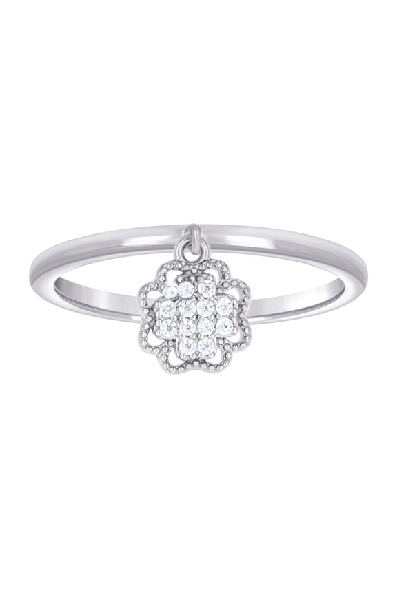 925 Sterling Silver Womens Cubic Zirconia Flower Dangle Fashion Ring 8.5mm Wide Size 8 Ring for Women