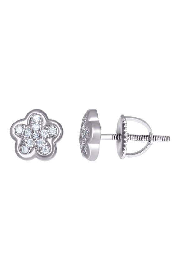 925 Sterling Silver Womens Cubic Zirconia Flower Fashion Stud Earrings 6.6x6.6mm Wide Stud Earring for Women