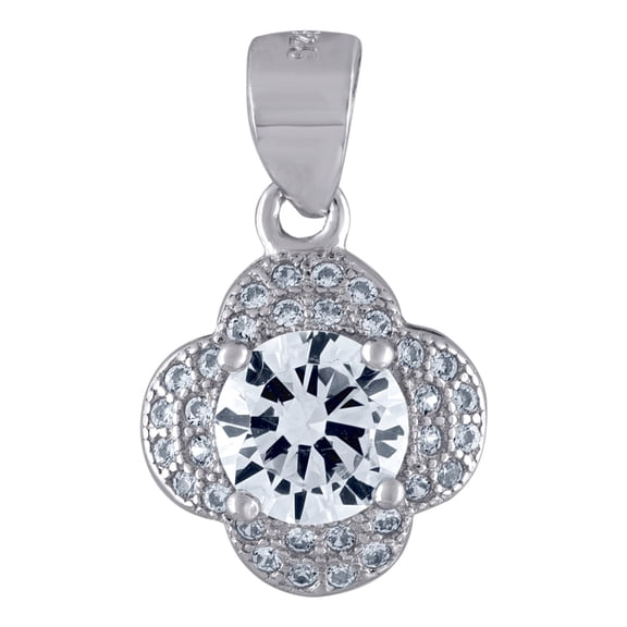 925 Sterling Silver Womens Cubic Zirconia Four Petals Flower Nature Charm Pendant Necklace Pendant for Women