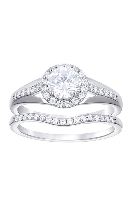 925 Sterling Silver Womens Cubic Zirconia Halo Duo Ring Set Size 7 Ring for Women - 4.8 Grams