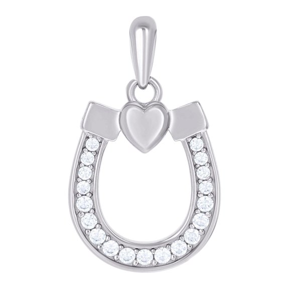 925 Sterling Silver Womens Cubic Zirconia Horseshoe Good Luck Charm Pendant Necklace 22.5x13.7mm Wide Pendant for Women