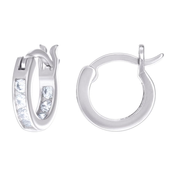 925 Sterling Silver Womens Cubic Zirconia Inside-out Hoop Earrings 12x3mm Wide Hoop Earring for Women