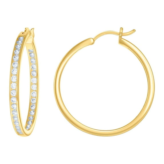 925 Sterling Silver Womens Cubic Zirconia Inside-out Hoop Earrings 32x3mm Wide Hoop Earring for Women