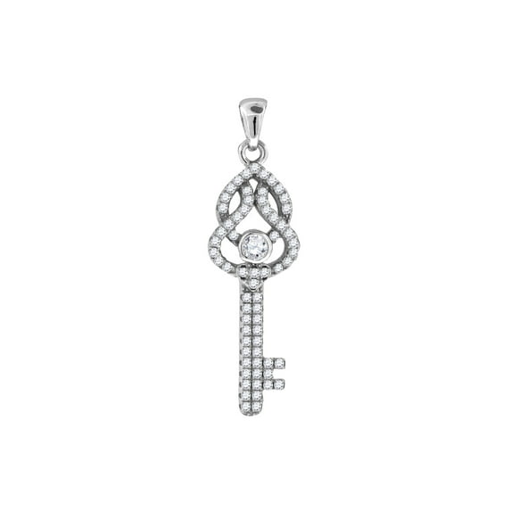 925 Sterling Silver Womens Cubic Zirconia Key Charm Pendant Necklace Pendant for Women - 3.8 Grams