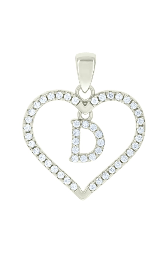 925 Sterling Silver Womens Cubic Zirconia Letter Name Personalized Monogram Initial Alphabet D Love Heart Charm Pendant
