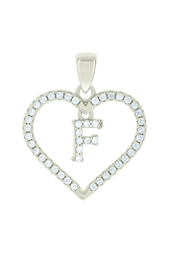 925 Sterling Silver Womens Cubic Zirconia Letter Name Personalized Monogram Initial Alphabet F Love Heart Charm Pendant