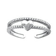 thumbnail image 1 of 925 Sterling Silver Womens Cubic Zirconia Love Heart Adjustable toe ring Size 9 toe ring for Women, 1 of 2