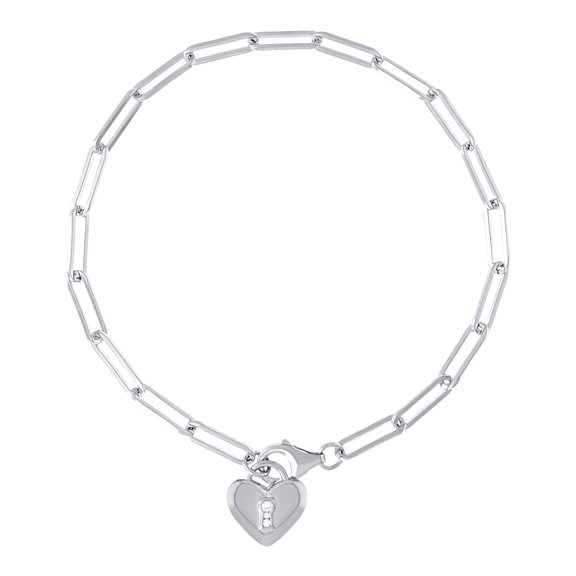 925 Sterling Silver Womens Cubic Zirconia Love Heart Charm Bracelet 8 + 0.5 Inch 12x19mm Wide Charm Bracelet for Women