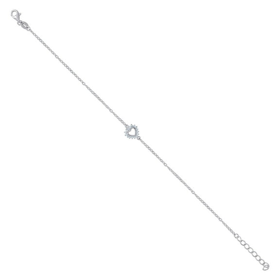 925 Sterling Silver Womens Cubic Zirconia Love Heart Charm Bracelet 8.2mm Long Charm Bracelet for Women