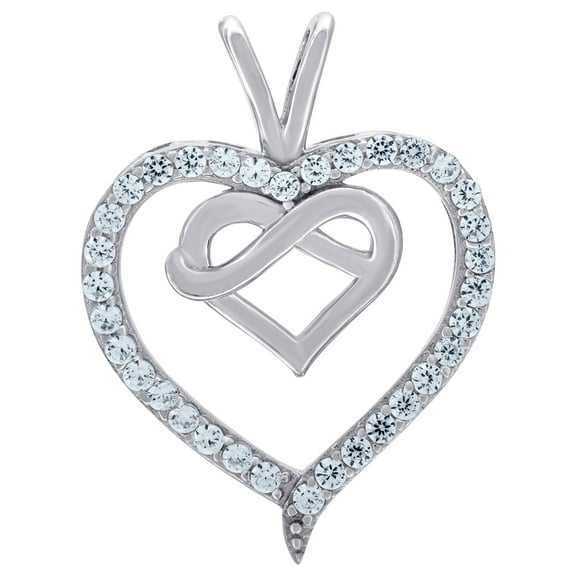 925 Sterling Silver Womens Cubic Zirconia Love Heart Charm Pendant Necklace 45.1x21mm Wide Pendant for Women