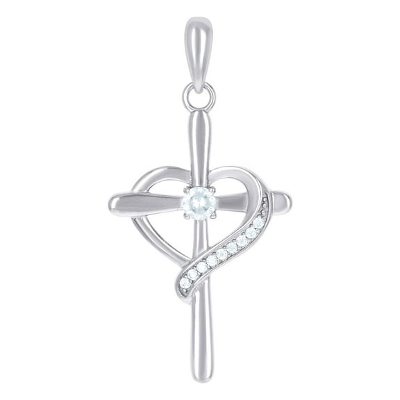 925 Sterling Silver Womens Cubic Zirconia Love Heart Cross Religious Charm Pendant Necklace 32.8x16.6mm Wide Pendant for