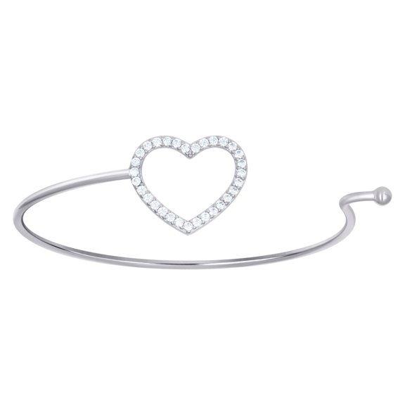 925 Sterling Silver Womens Cubic Zirconia Love Heart Cuff Stackable Bangle 15.8x18.4mm Wide Cuff Bracelet for Women