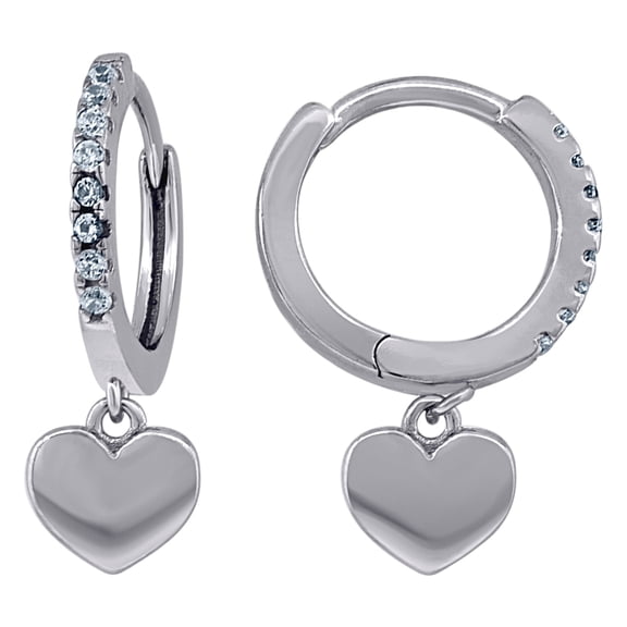 925 Sterling Silver Womens Cubic Zirconia Love Heart Dangle Hoop Earrings Hoop Earring for Women