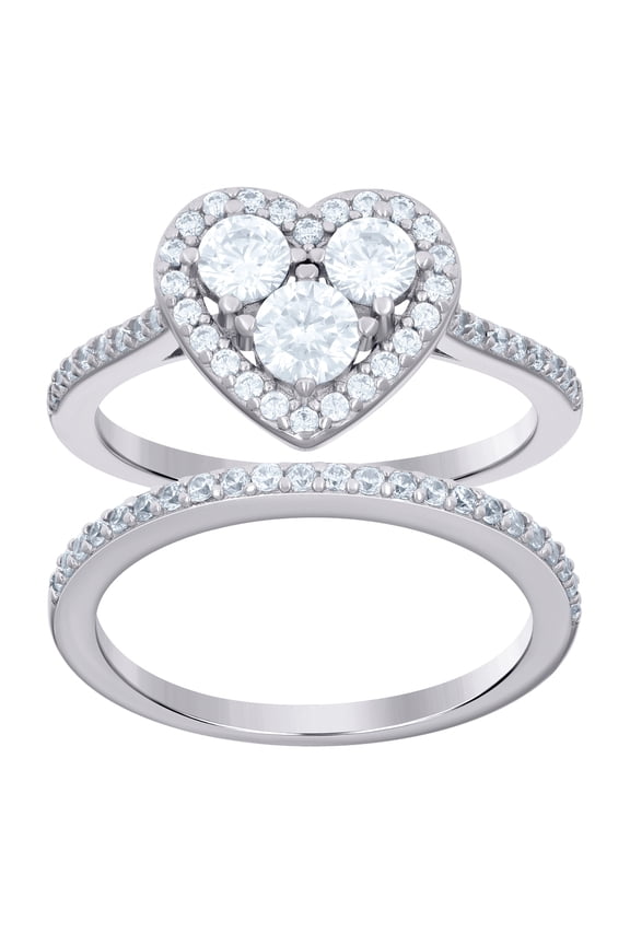 925 Sterling Silver Womens Cubic Zirconia Love Heart Duo Ring Set Ring Size 8 Statement Ring for Women