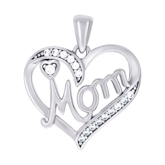 925 Sterling Silver Womens Cubic Zirconia Love Heart Mom Charm Pendant Necklace 19x17.4mm Wide Pendant for Women