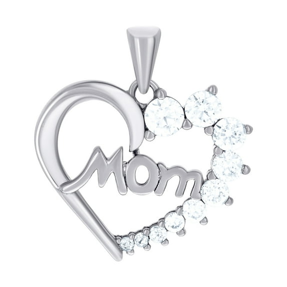 925 Sterling Silver Womens Cubic Zirconia Love Heart Mom Charm Pendant Necklace 21.1x19.4mm Wide Pendant for Women