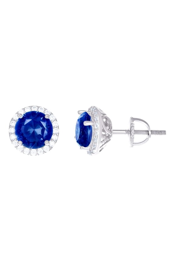 925 Sterling Silver Womens Royal Blue Cubic Zirconia Halo Round Stud Earrings 9.4x9.4mm Wide Stud Earring for Women
