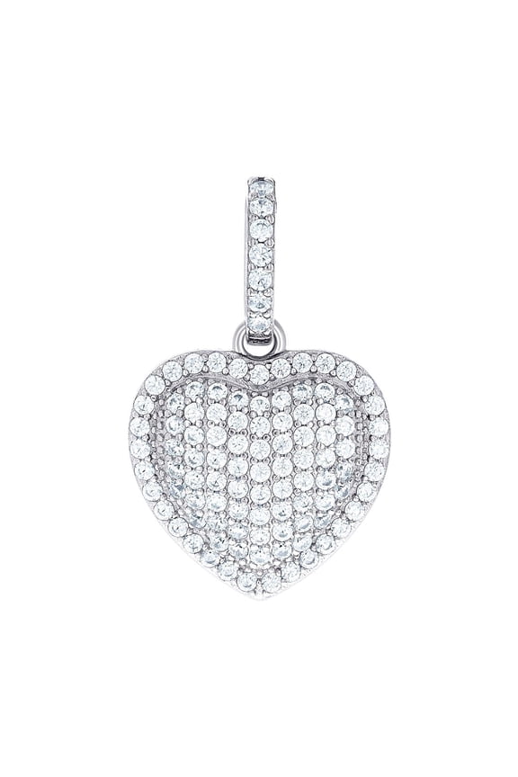 925 Sterling Silver Womens Cubic Zirconia Puff Love Heart Pendant Necklace 29.5x18.3mm Wide Pendant for Women