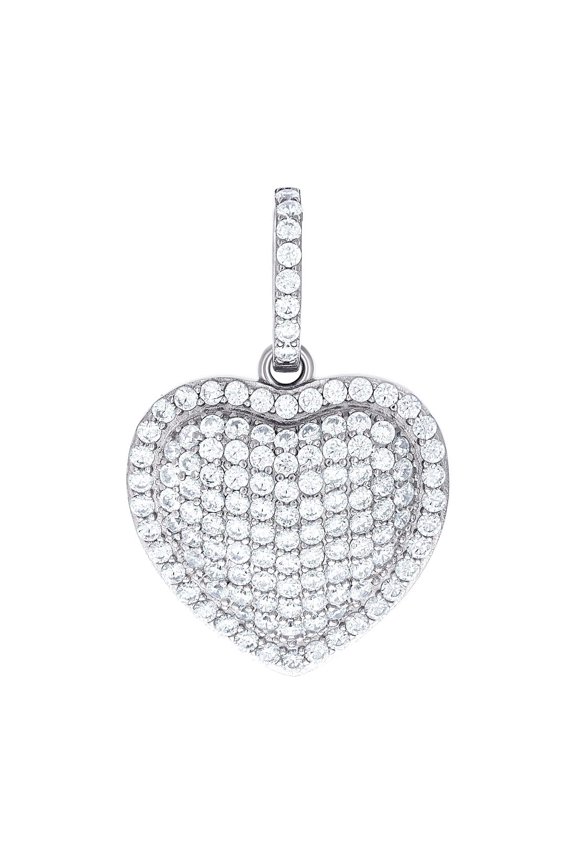 925 Sterling Silver Womens Cubic Zirconia Puff Love Heart Pendant Necklace 40.8x26.8mm Wide Pendant for Women