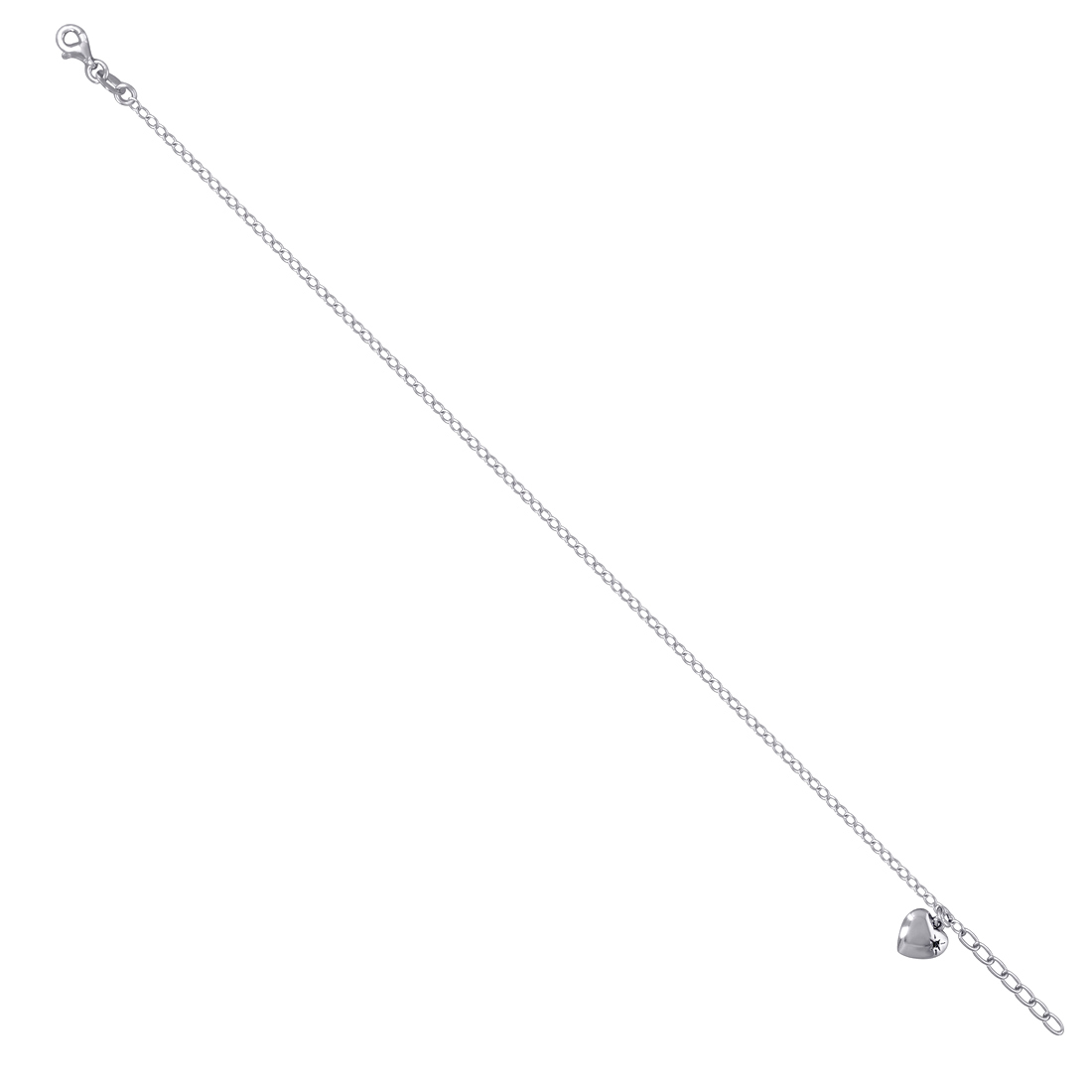 925 Sterling Silver Womens Cubic Zirconia Rolo Link Love Heart Charms Anklet Anklet for Women