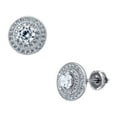 thumbnail image 1 of 925 Sterling Silver Womens Cubic Zirconia Round Double Halo Stud Earrings Stud Earring for Women, 1 of 2