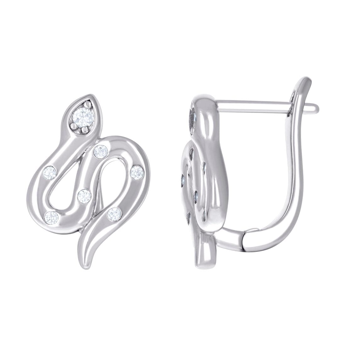 925 Sterling Silver Womens Cubic Zirconia Snake Fashion Latch Back Earrings 12.9x8.2mm Wide Stud Earring for Women