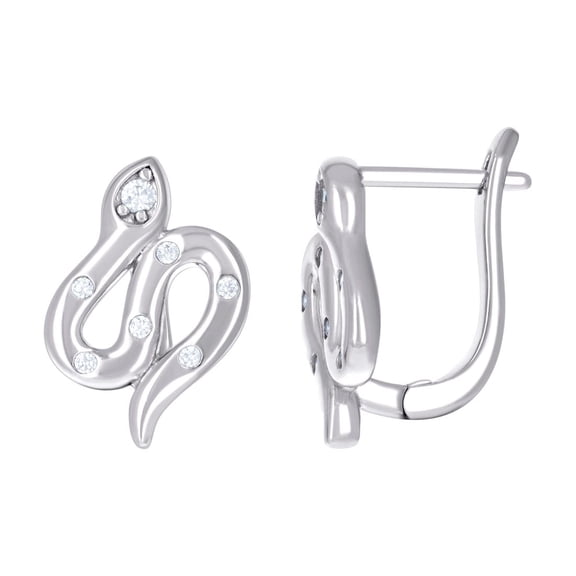 925 Sterling Silver Womens Cubic Zirconia Snake Fashion Latch Back Earrings 12.9x8.2mm Wide Stud Earring for Women