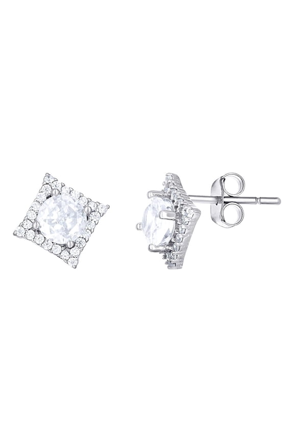 925 Sterling Silver Womens Cubic Zirconia Square Fashion Stud Earrings 7.5x7.5mm Wide Stud Earring for Women