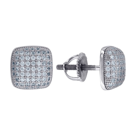 925 Sterling Silver Womens Cubic Zirconia Square Stud Earrings 8.8mm Wide Stud Earring for Women