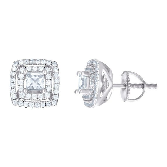 925 Sterling Silver Womens Cubic Zirconia Halo Square Stud Earrings 9.8x3.5mm Wide Stud Earring for Women