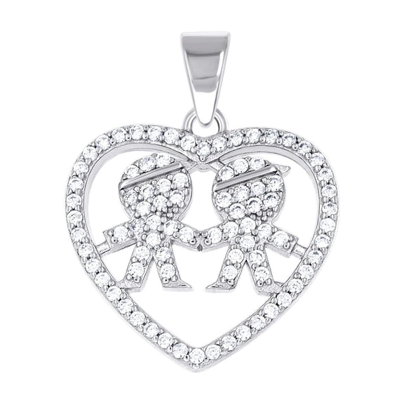 925 Sterling Silver Womens Cubic Zirconia and Son And Son Love Heart Mom Pendant Necklace 23x17.8mm Wide Pendant for Wom