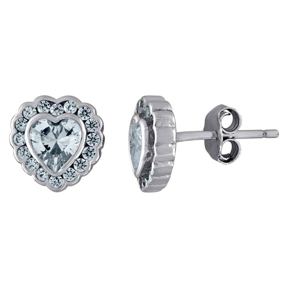 925 Sterling Silver Womens Cubic Zirconia Valentine Love Heart Stud Earrings Stud Earring for Women