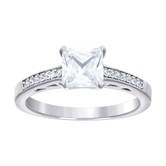 925 Sterling Silver Womens Princess Cut Cubic Zirconia Fashion Bridal Ring 5.5mm Long Size 6 Ring for Women