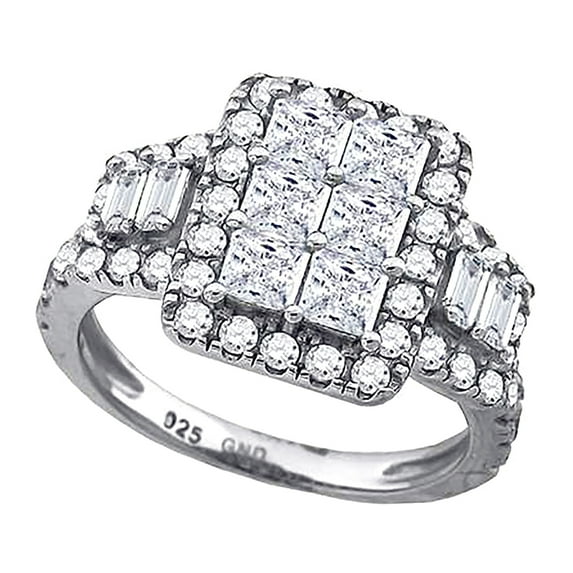 925 Sterling Silver Womens Cubic Zirconia Rectangle Engagement Ring Size 6 Engagement Ring for Women