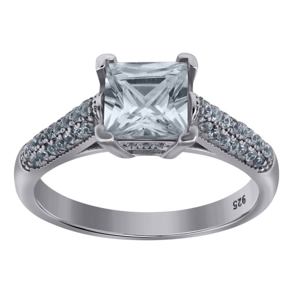 925 Sterling Silver Womens CZ Size-7 Princess-Cut Square Center Stone Bridal Wedding Engagement Anniversary Band Ring