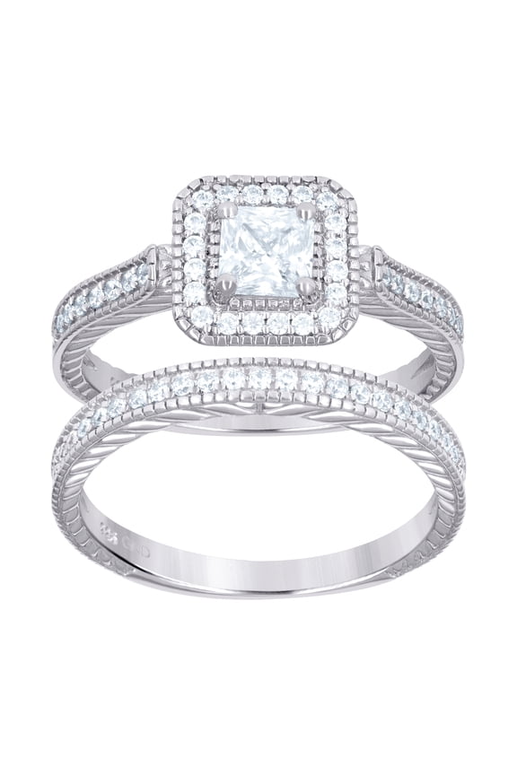 925 Sterling Silver Womens Princess-cut Round Cubic Zirconia Duo Ring Set 10x5mm Wide Size 7 Ring for Women