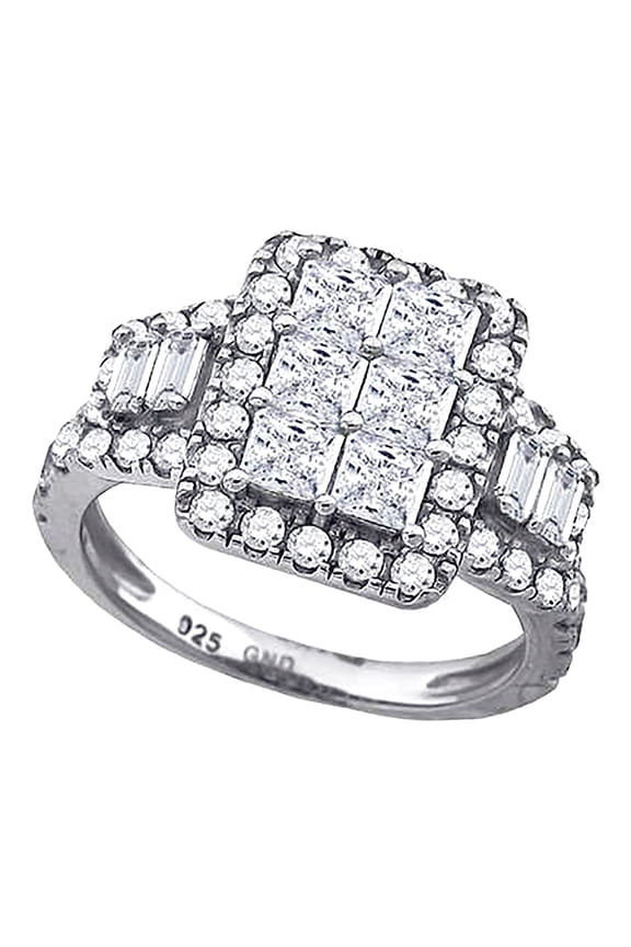925 Sterling Silver Womens Cubic Zirconia Rectangle Engagement Ring Size 7 Engagement Ring for Women