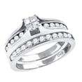 thumbnail image 1 of 925 Sterling Silver Womens CZ Princess-cut Center Stones Square Head Bridal Set Wedding Engagement Band Ring 4.7mm Long, 1 of 2