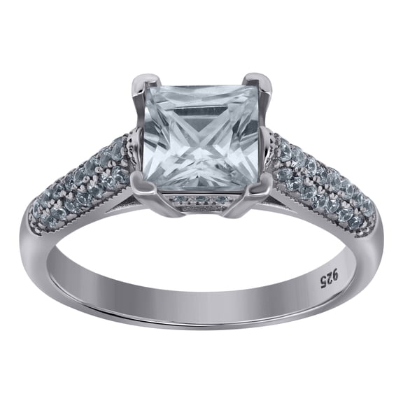 925 Sterling Silver Womens CZ Size-8 Princess-Cut Square Center Stone Bridal Wedding Engagement Anniversary Band Ring