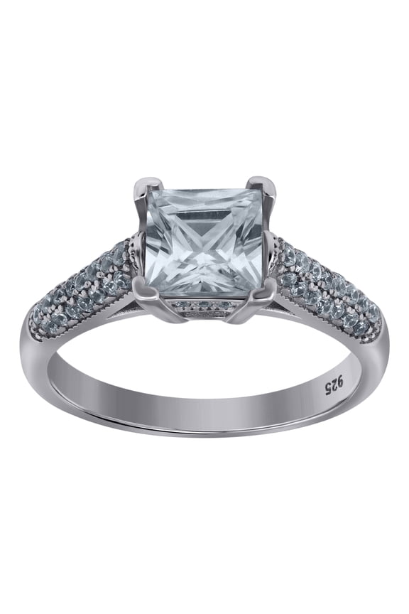 925 Sterling Silver Womens CZ Size-8 Princess-Cut Square Center Stone Bridal Wedding Engagement Anniversary Band Ring