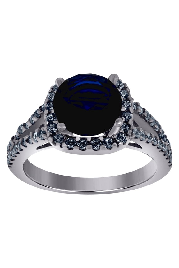 925 Sterling Silver Womens CZ Size 9 Navy Blue Color Center Stone Wedding Engagement Anniversary Ban Wedding Band for Wo