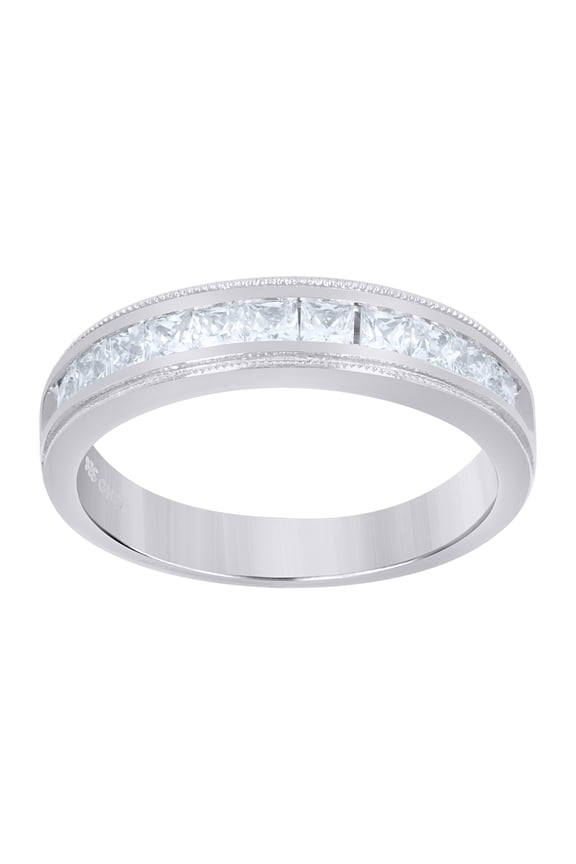 925 Sterling Silver Womens CZ Size-9 Princess-Cut Center Stones Bridal Wedding Anniversary Engagement Ring Band