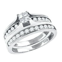 925 Sterling Silver Womens CZ Princess cut Center Stones Square Head Bridal Set Wedding Engagement Band Ring 4.7mm Long