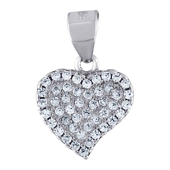 925 Sterling Silver Womens CZ Valentine Love Heart Charm Pendant Necklace 16.4x10.5mm Wide Pendant for Women