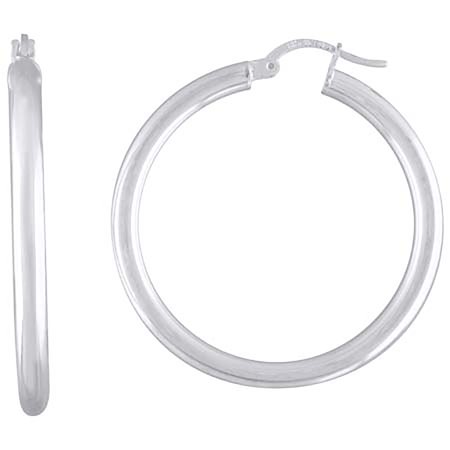 925 Sterling Silver Womens Classic Hoop Earrings 20 x 3mm