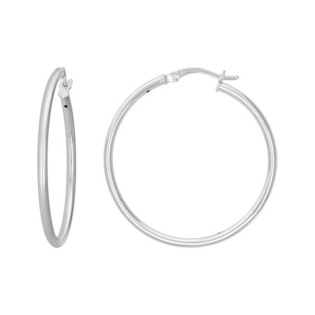 925 Sterling Silver Womens Classic Hoop Earrings 35 x 2mm - R